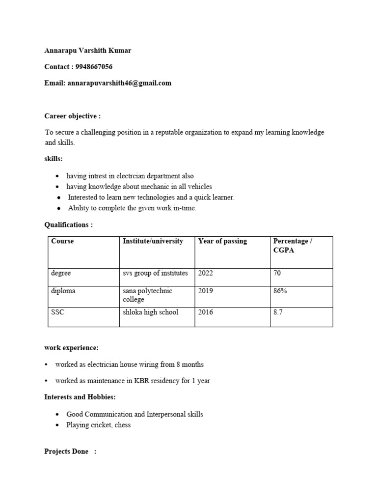 Annarapu Varshith Kumar's Resume | PDF