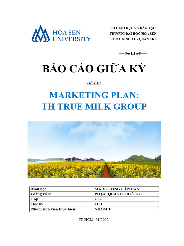 Marketing Plan - TH True Milk - Nhóm 1 | PDF