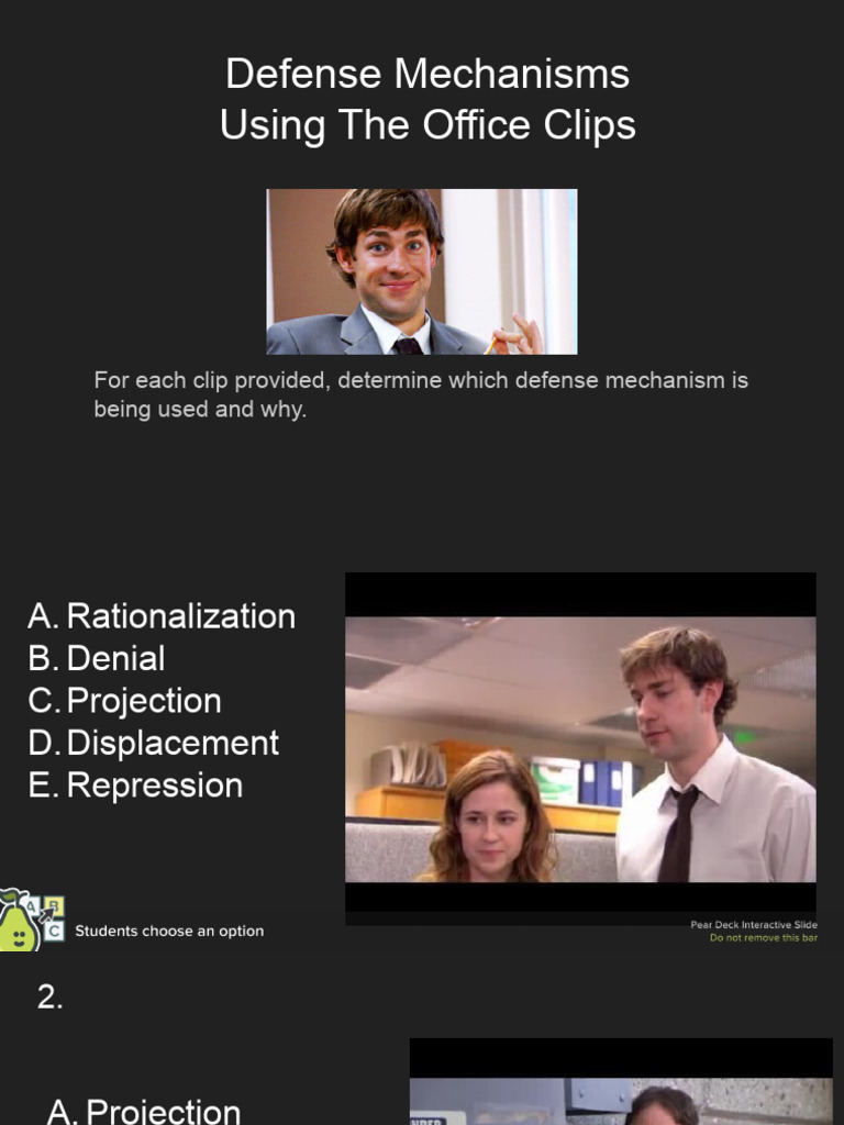 Formative Assessment - Defense Mechanisms Using The Office Clips | PDF