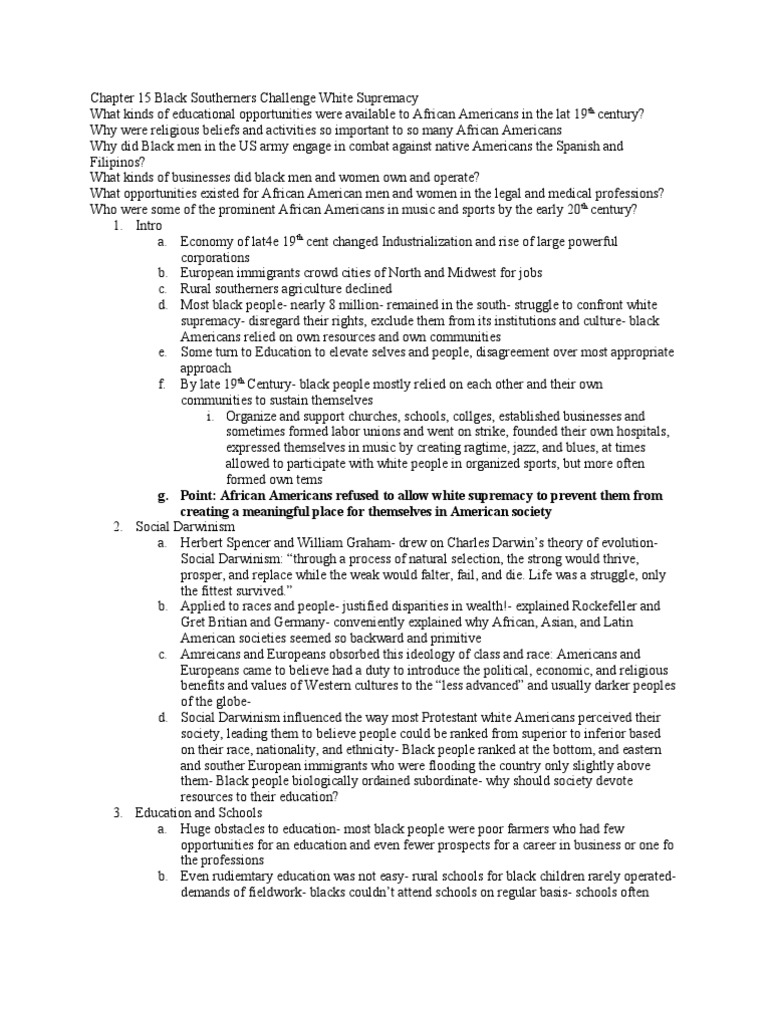 Chapter 15 Black Southerners Challenge White Supremacy | PDF | Southern ...
