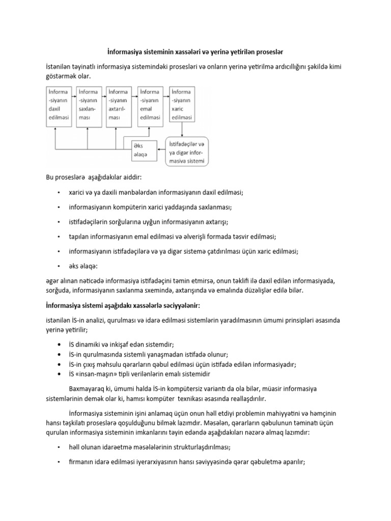 Movzu 4. İnformasiya Sisteminin Xassələri Və Yerinə Yetirilən Proseslə ...
