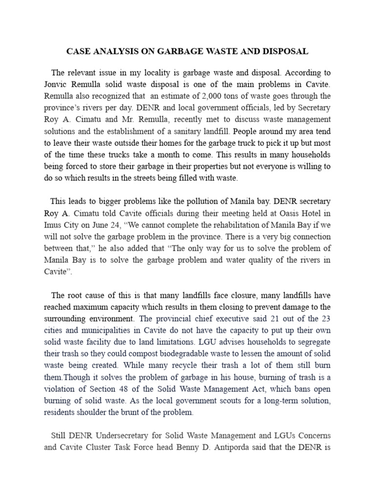 Case Analysis On Garbage Waste and Disposal PDF