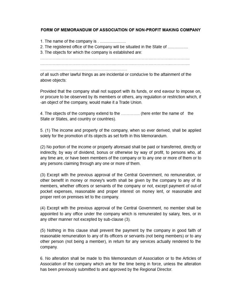 Example Of Non Profit Making Association