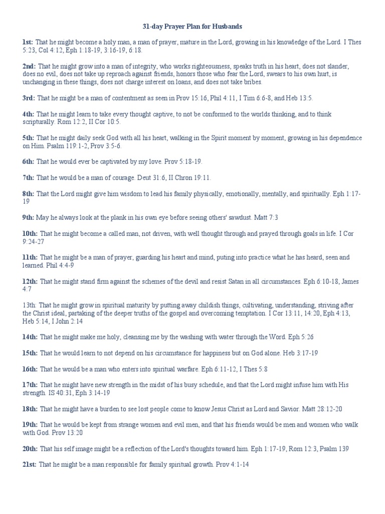 31Day Prayer Plan For Husband PDF Jesus Prayer