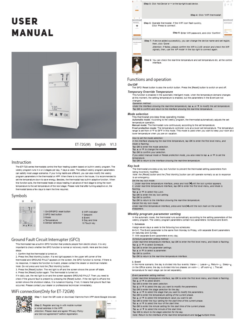 Programmable Touch Screen Thermostat With Wifi | PDF