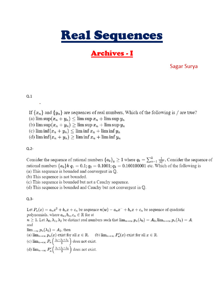 Real Sequences Archives Part 1 PDF
