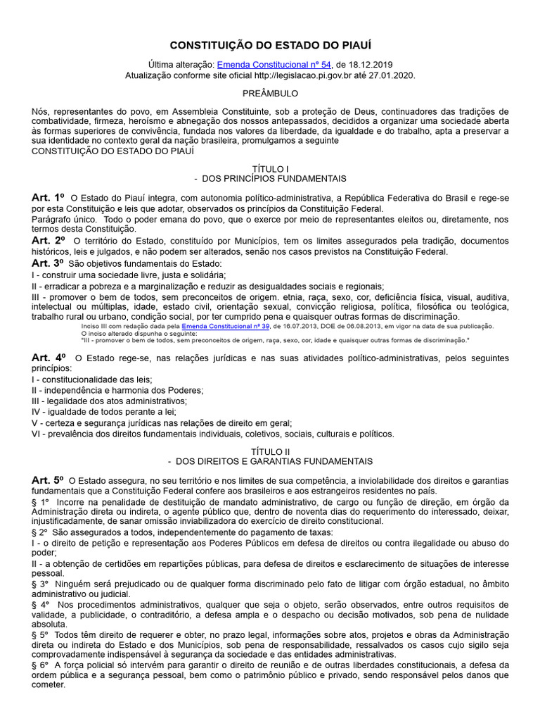 Constituição Estado Do Piaui | PDF