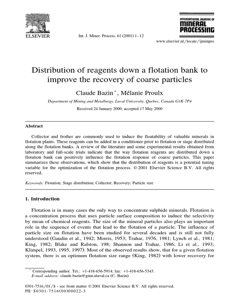 Distribution of Reagents Down A Flotation Bank T - 2001 - International ...