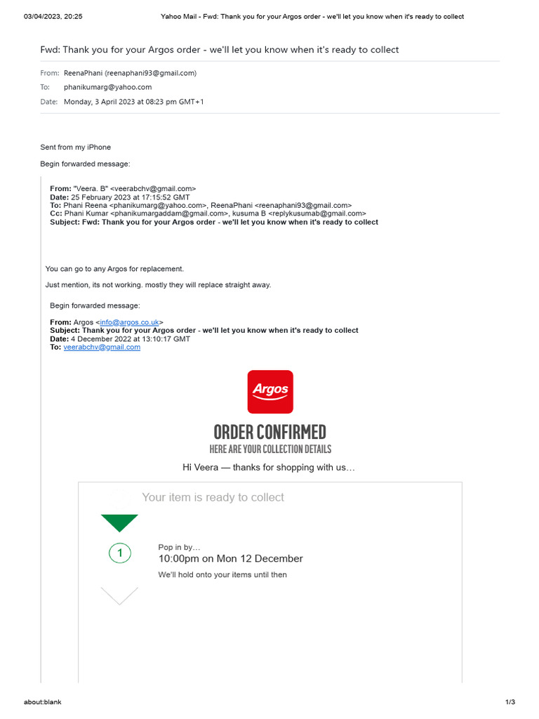 Argos Order Collection Confirmation | PDF