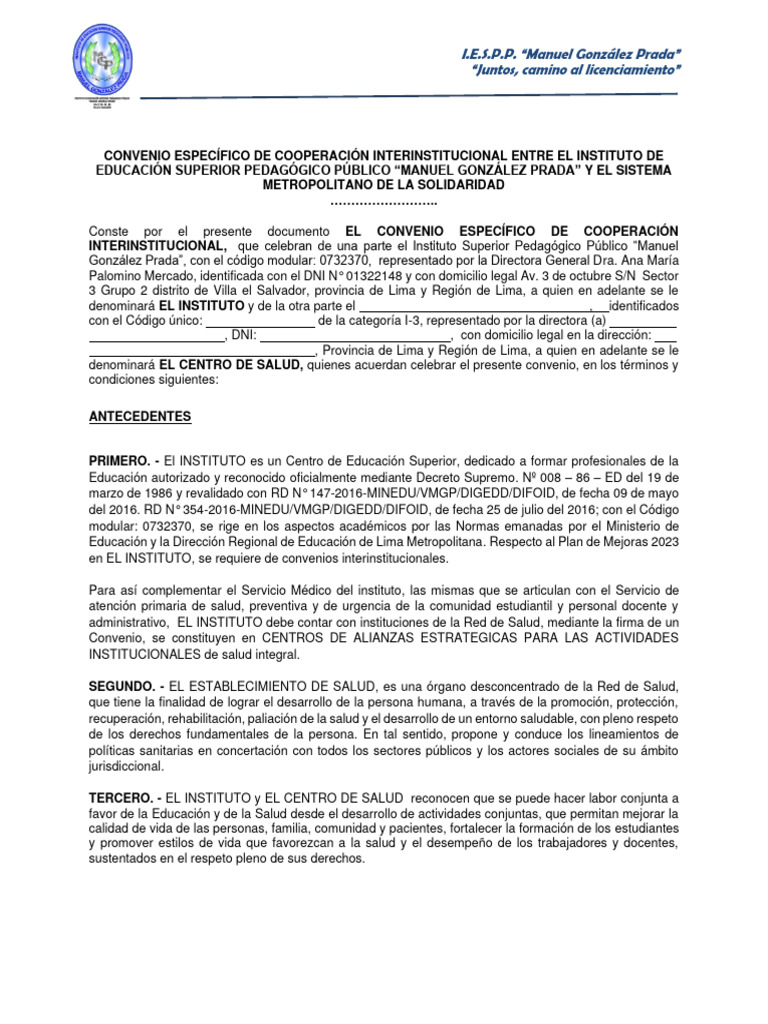 Convenio de Salud y Educación 2023-2025 | PDF