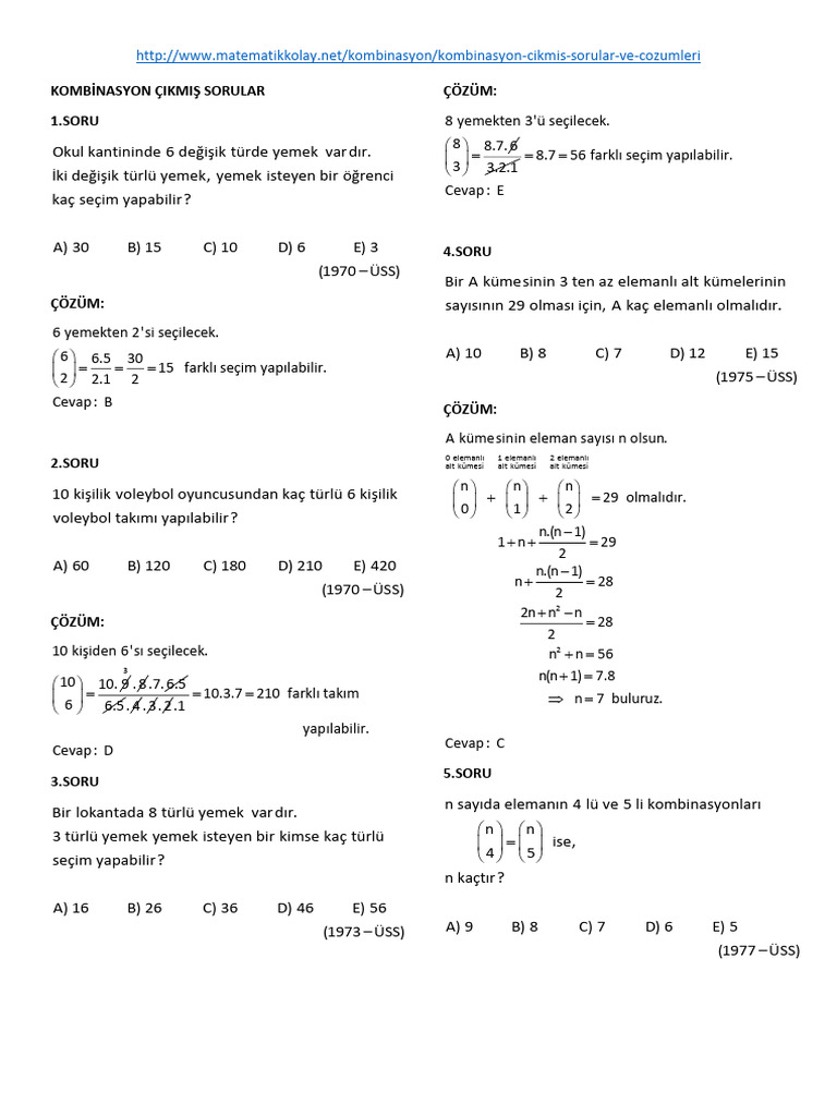 Kombinasyon KM Sorular Ve Zmleri PDF Indir | PDF