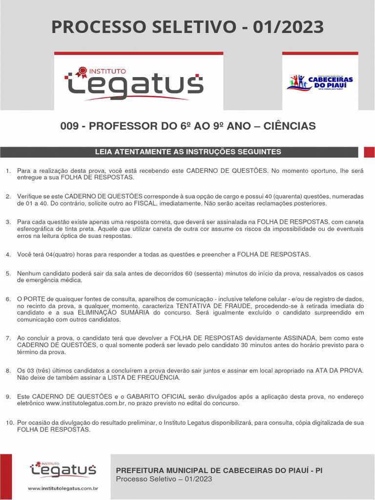 Provas e Gabaritos Instituto Legatus 2023 | PDF