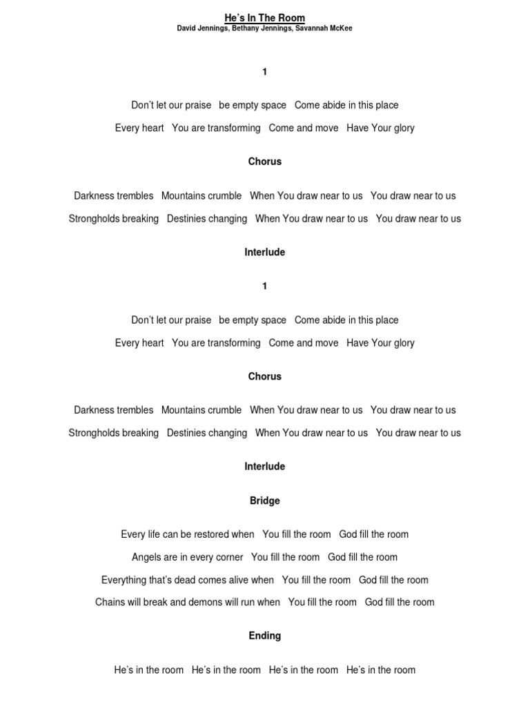 Lyrics he s in the room pdf