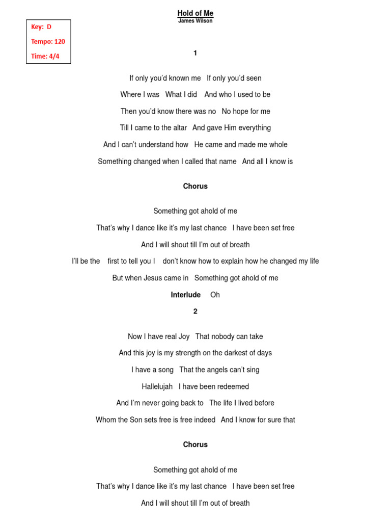 Lyrics Hold of Me Download Free PDF Songs Musical Forms