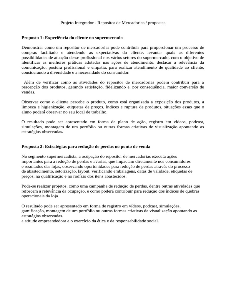 Projeto Integrador: Repositor de Mercadorias | PDF