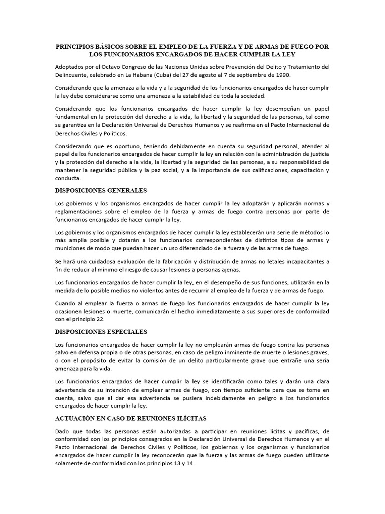 Principios Básicos Sobre El Empleo de La Fuerza y de Armas de Fuego Por