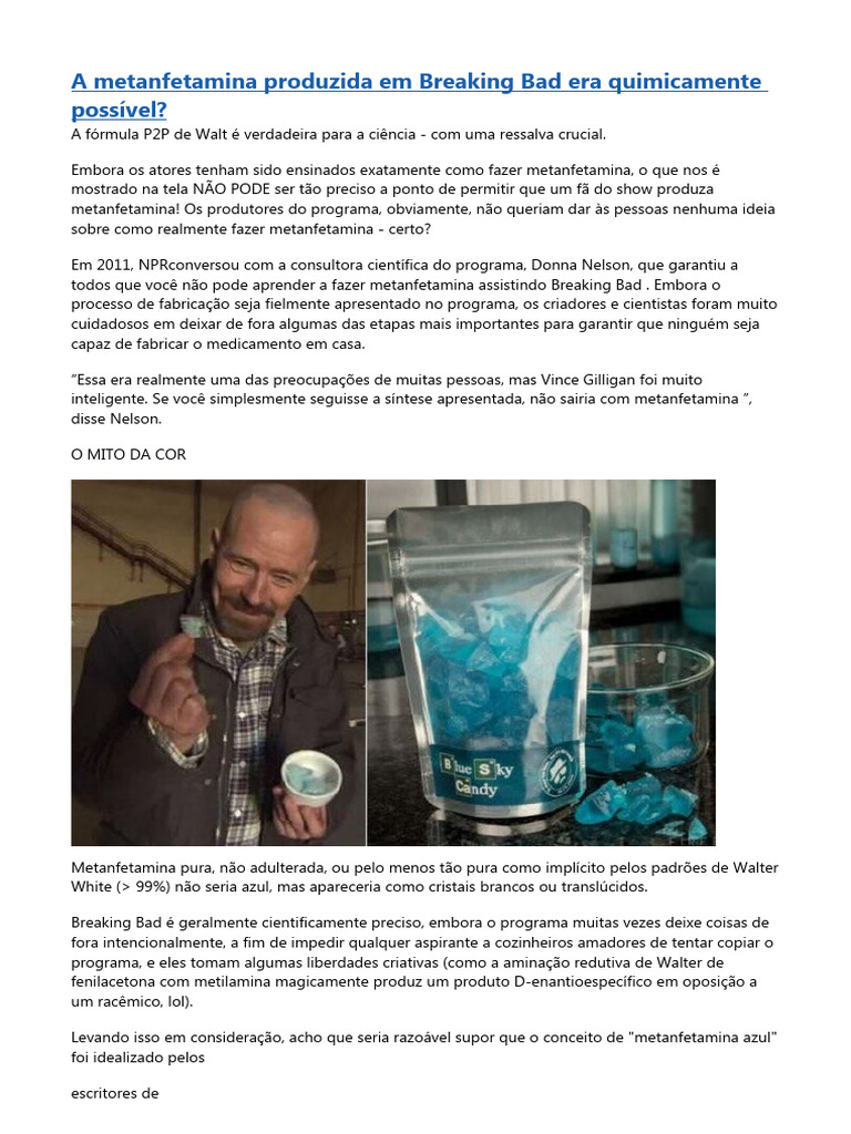 Metanfetamina Em Breaking Bad Mitos E Verdades Pdf 