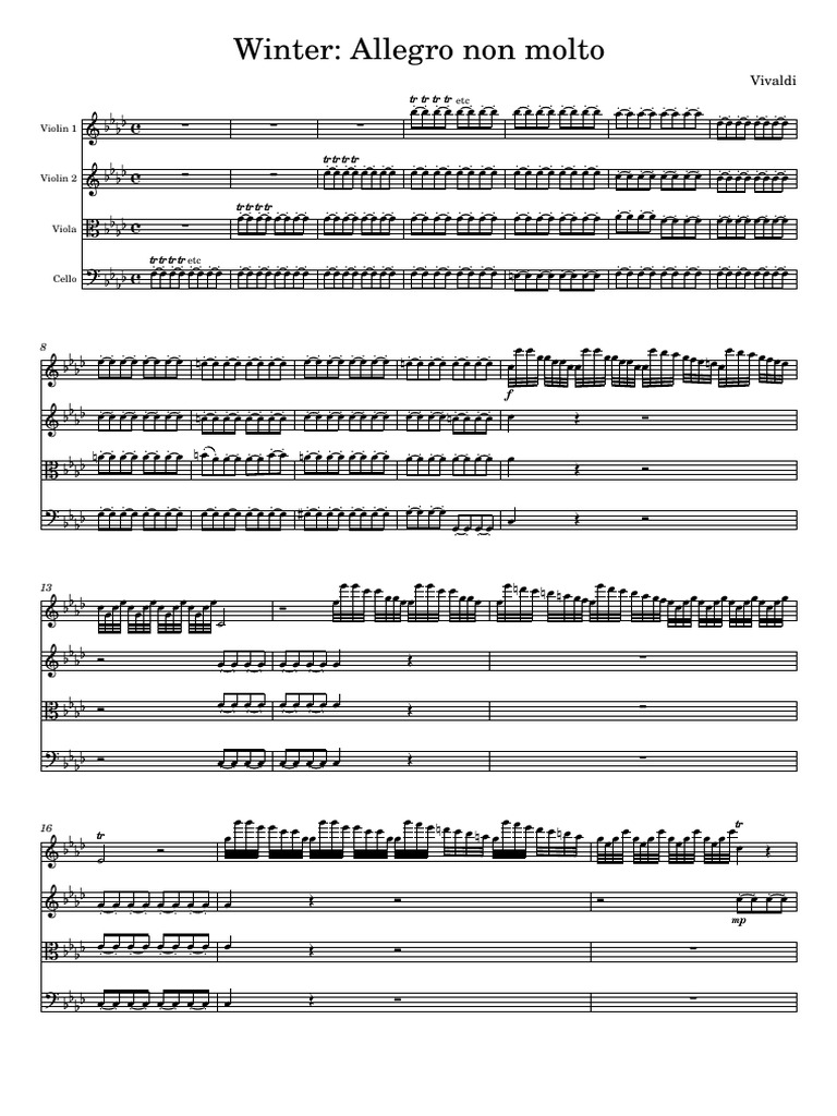 Vivaldi Winter Arranged For String Quartet PDF Musical