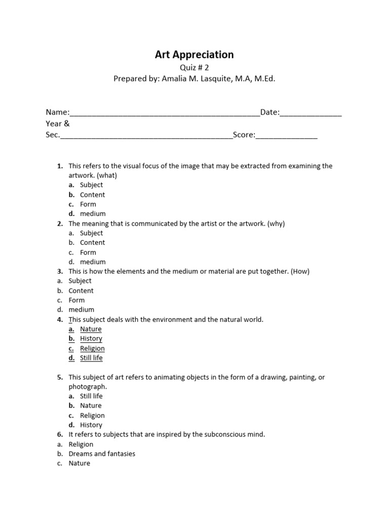 Art app quiz pdf
