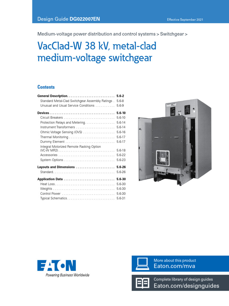 Eaton Vacclad W 38kv Metal Clad MV Switchgear Design Guide Dg022007en | PDF