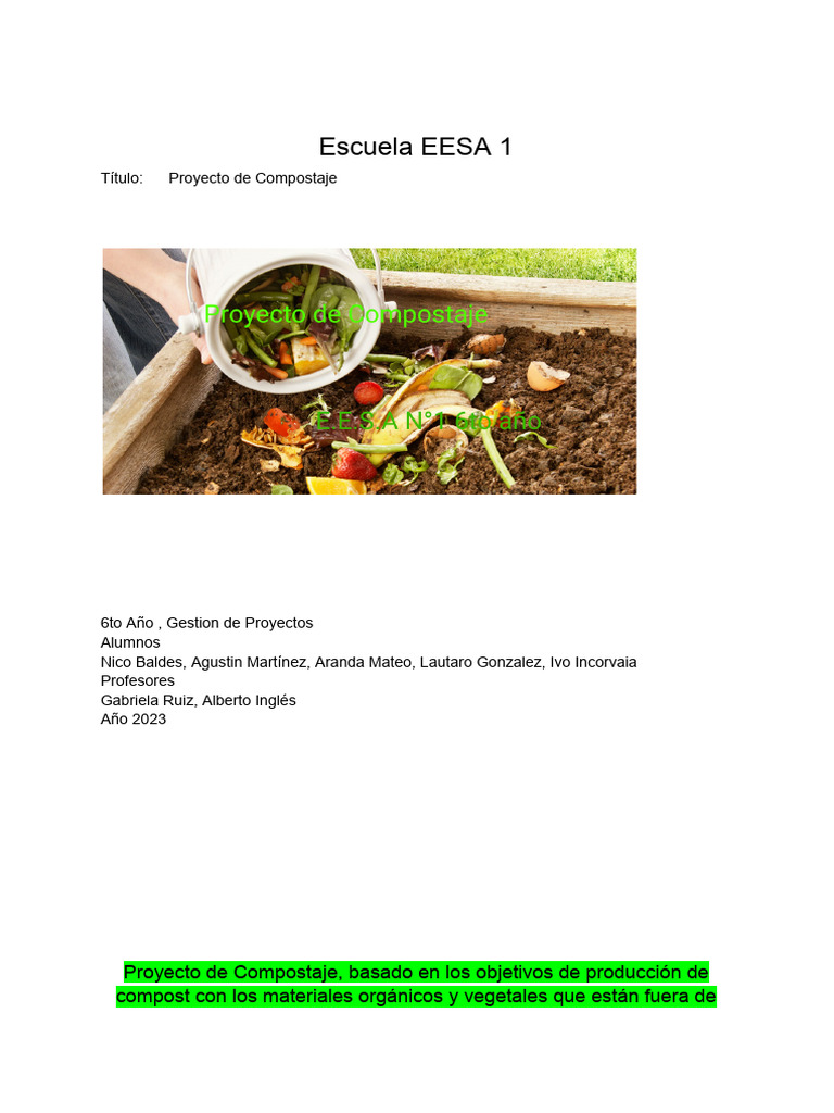 Proyecto Escolar de Compostaje 2023 | PDF | Compost | Entorno natural