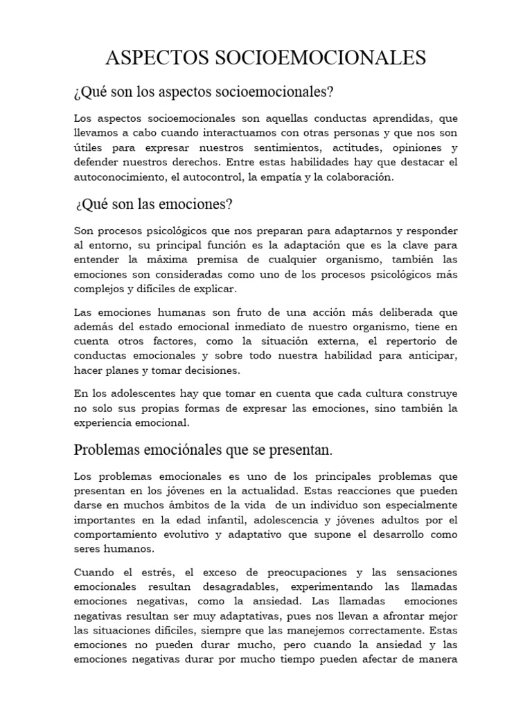 Aspectos Socioemocionales | PDF