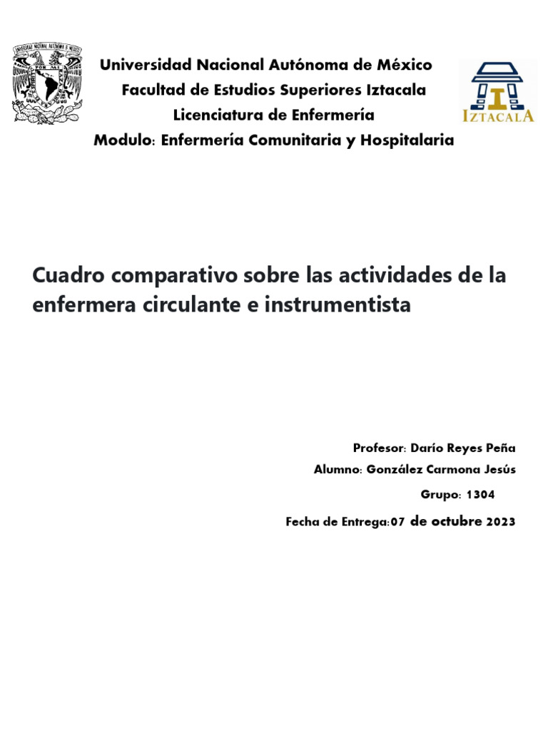 Comparativa: Enfermera Circulante vs. Instrumentista | PDF