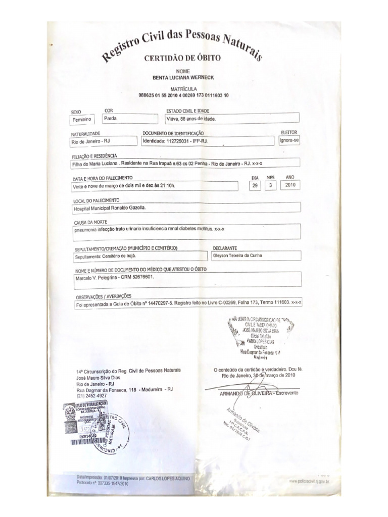 Certidão De óbito Pdf