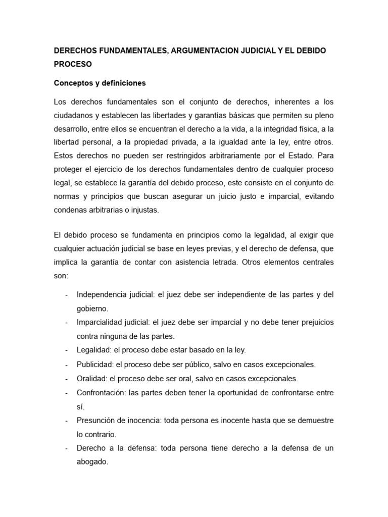 Derechos Fundamentales, Argumentacion Judicial y El Debido Proceso | PDF