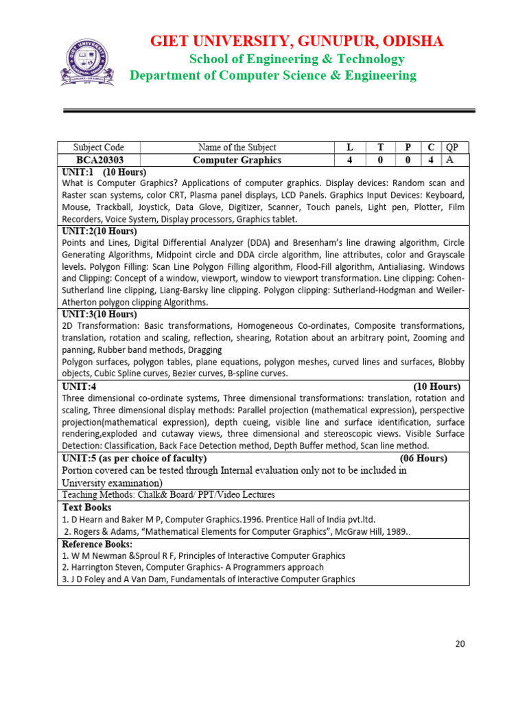 CG Syllabus | PDF | Computer Graphics | 3 D Computer Graphics