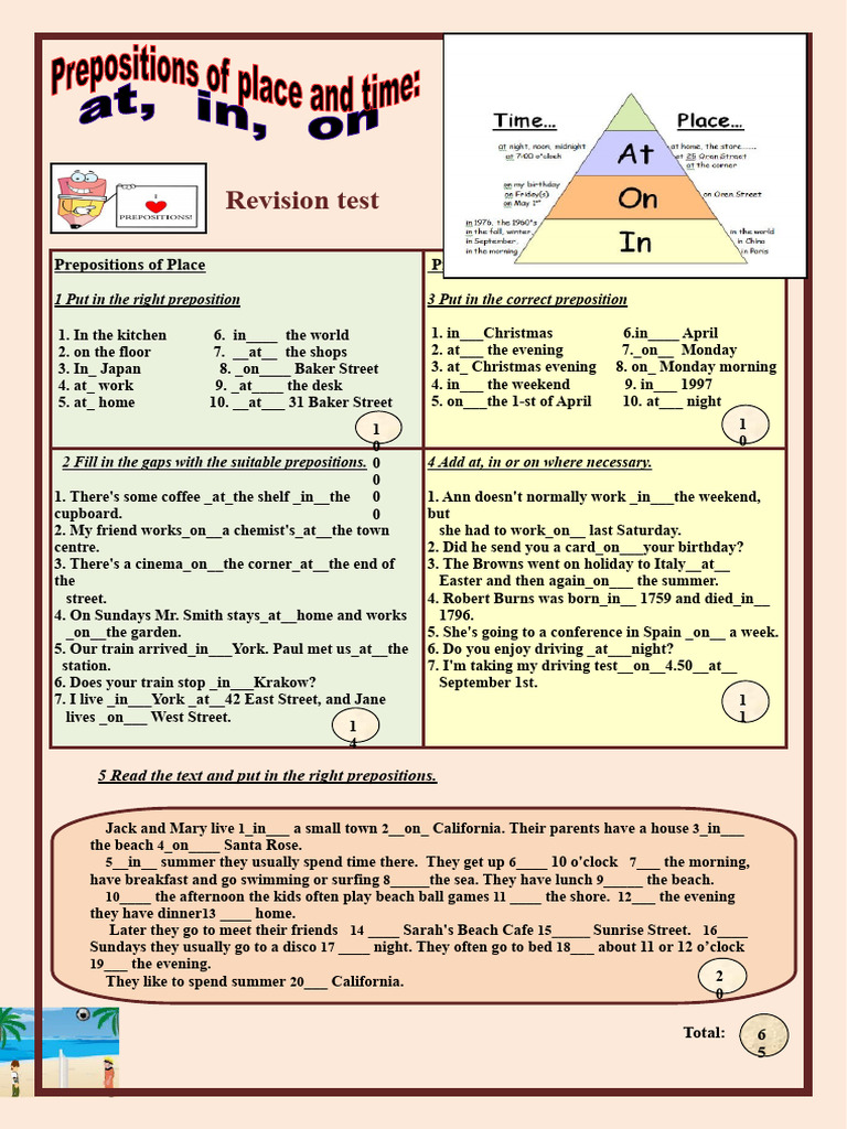 Preposition Practice for ESL Students | PDF