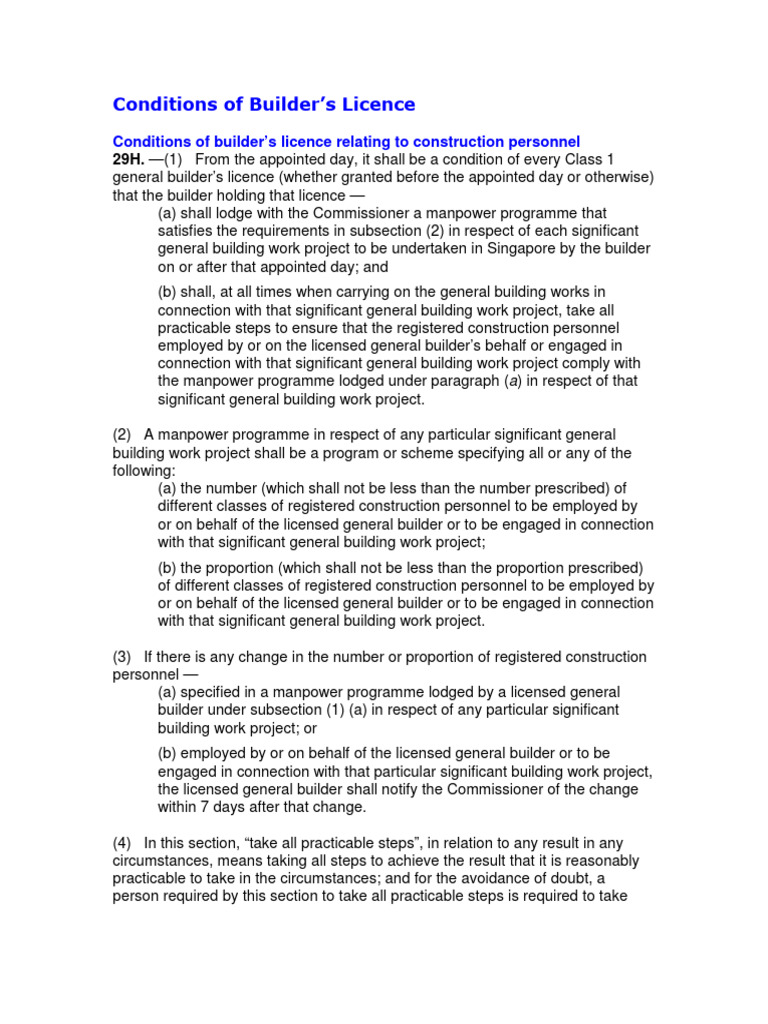 Builders Licensing Conditions PDF Crane (Machine) License
