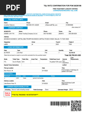 Carrier Rate confirmation