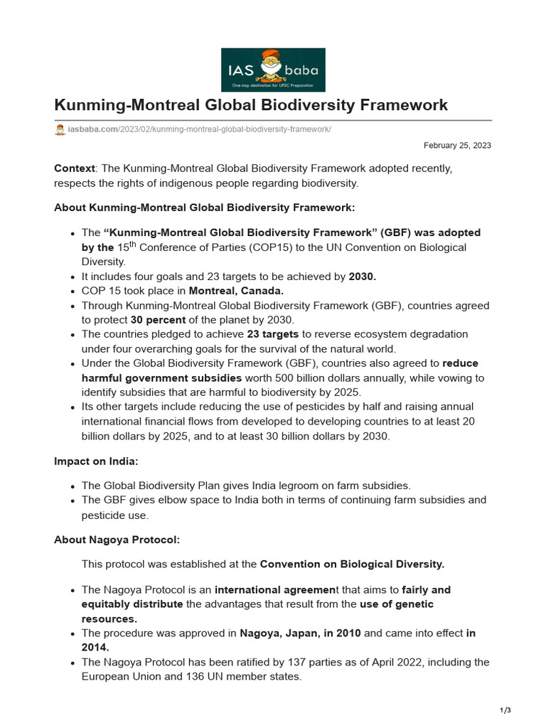 Kunming-Montreal Global Biodiversity Framework | PDF | Biodiversity ...