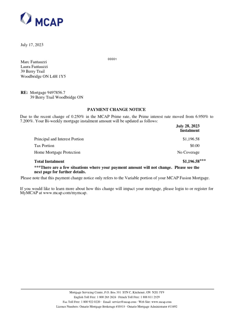 MCAP Prime Rate Change Notice | PDF | Mortgage Loan | Interest