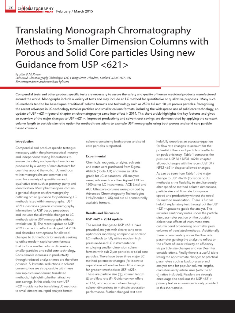 Translating Monograph Chromatography Methods To Smaller Dimension