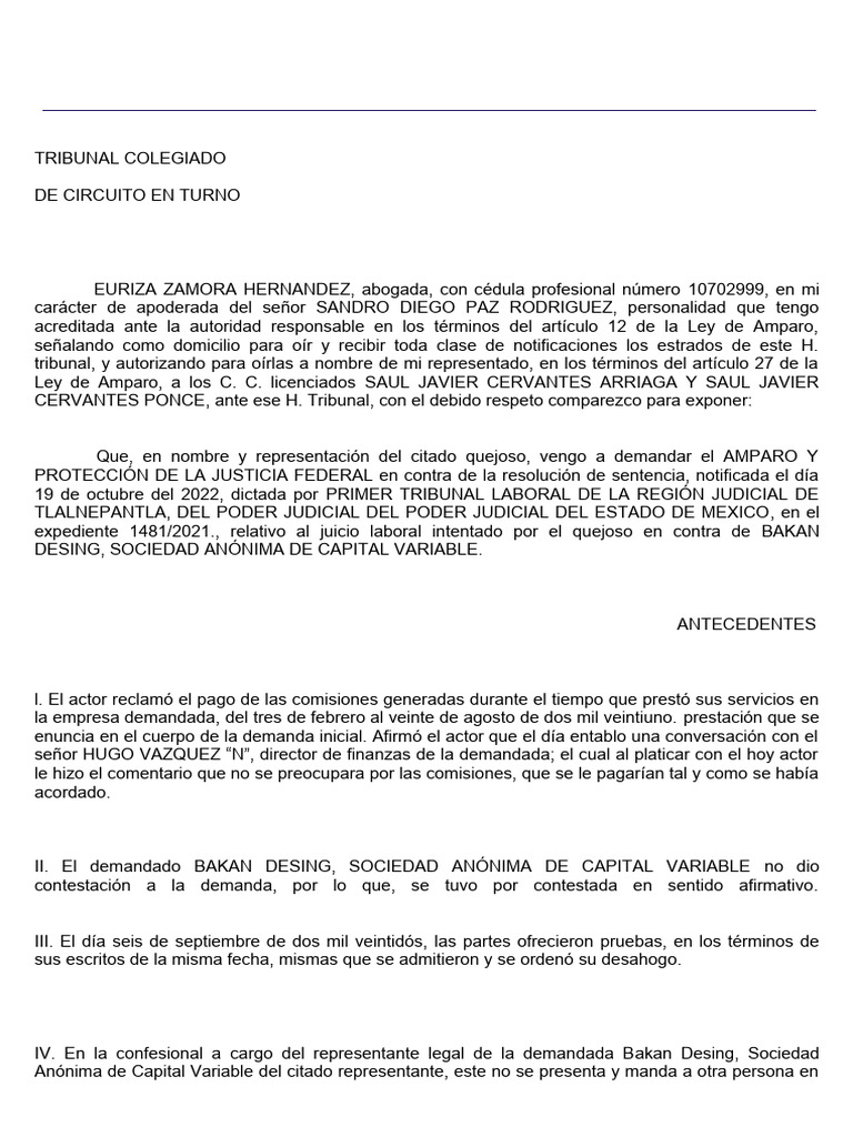 Amparo Directo Laboral Sandro | PDF | Caso de ley | Judicaturas