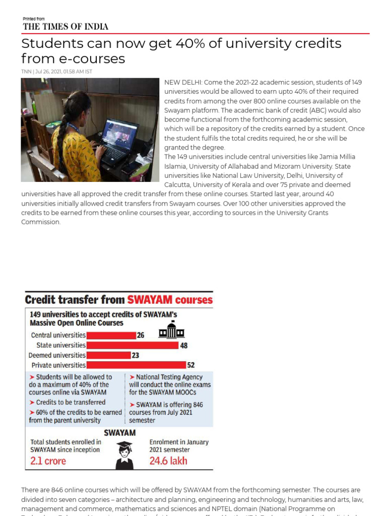 Students Can Now Get 40% of University Credits From E-Courses - Times ...