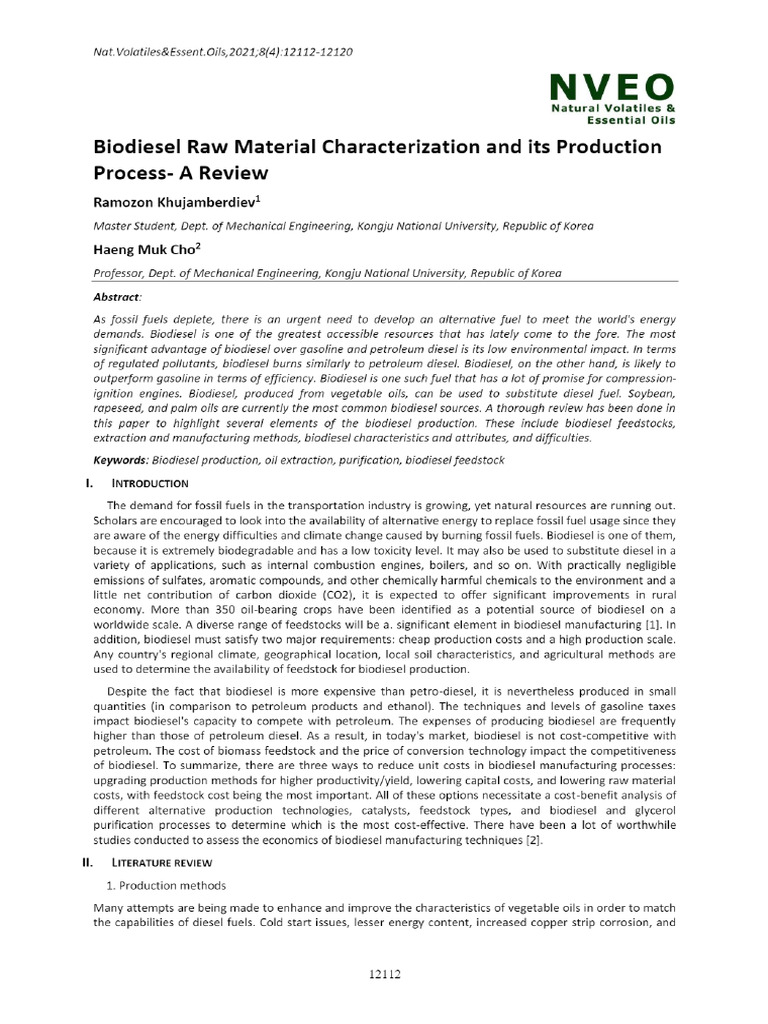 View of Biodiesel Raw Material Characterization and Its Production