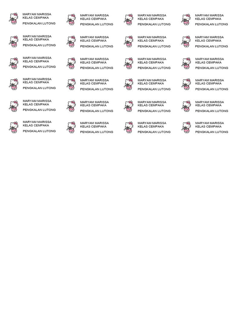 Label Nama Hello Kitty untuk Buku | PDF