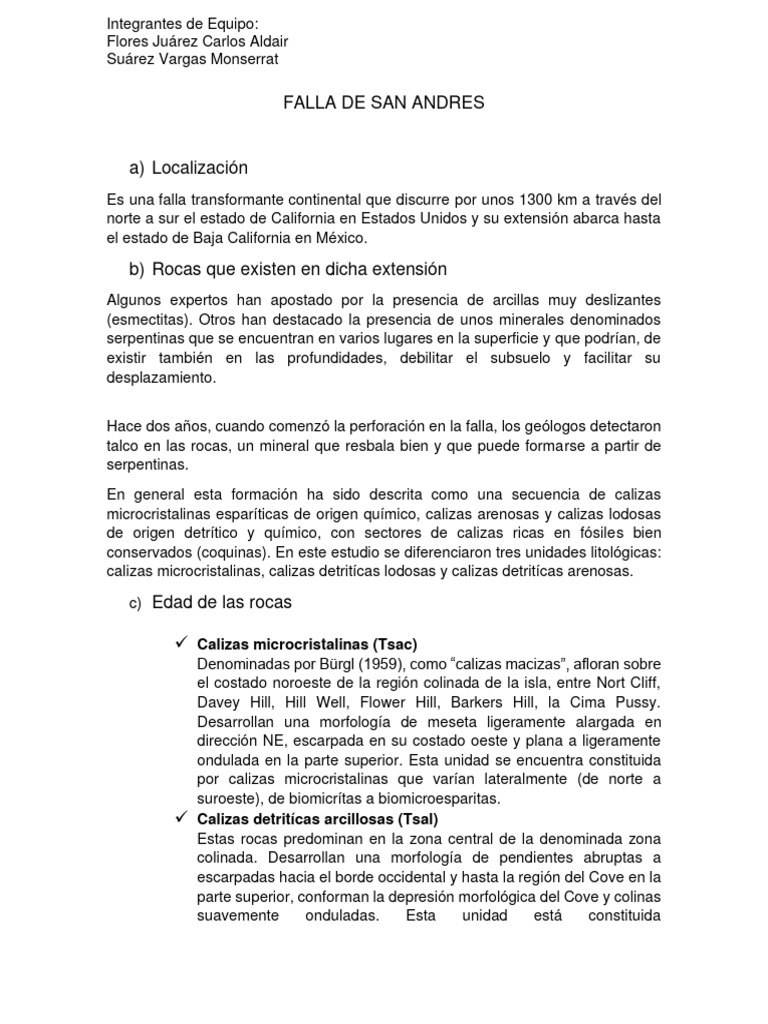 Trabajo en Equipo - La Falla de San Andres | PDF | Falla (geología ...