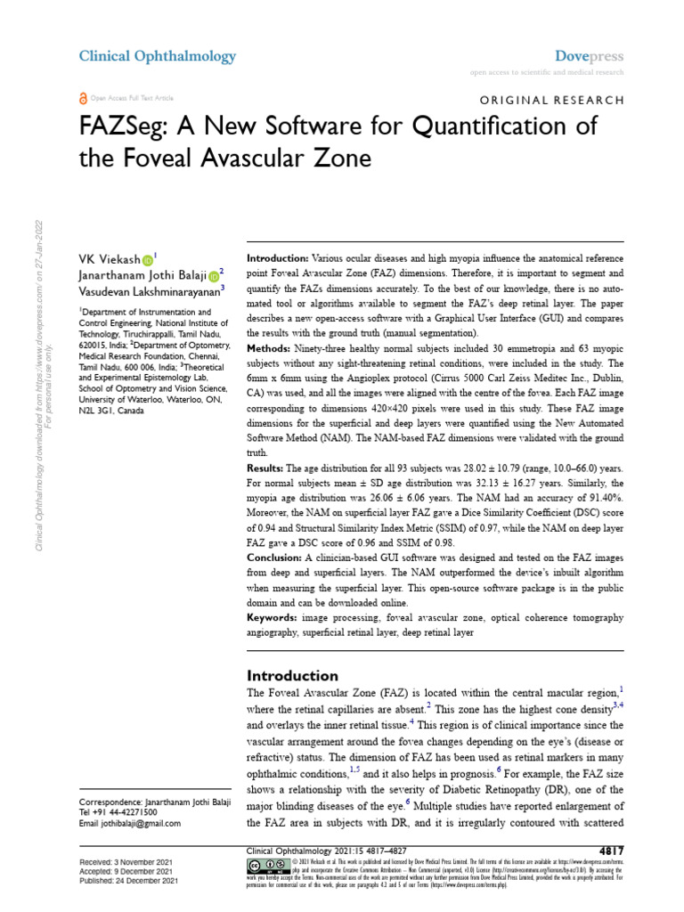 FAZSeg A New Software For Quantification of The Foveal Avascular Zone ...