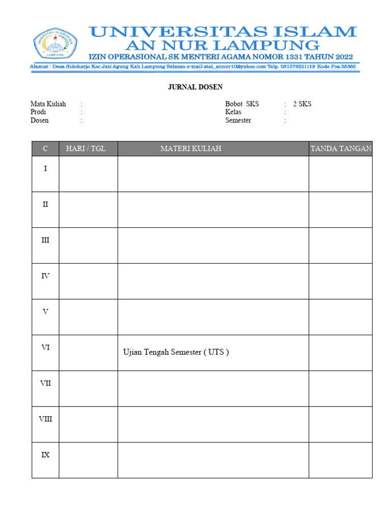 Format Jurnal Mengajar Dosen | PDF