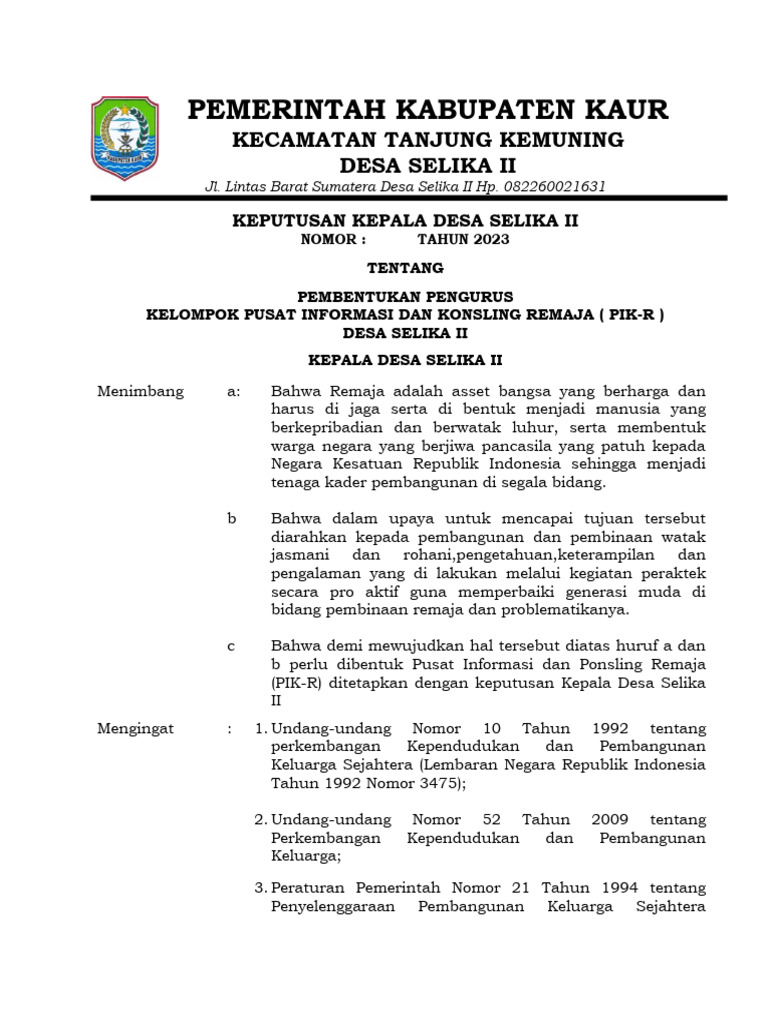 Pembentukan PIK-R 