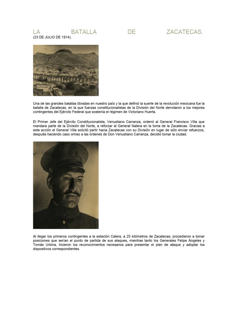 Batalla de Zacatecas: Hito Revolucionario | PDF | revolución mejicana ...