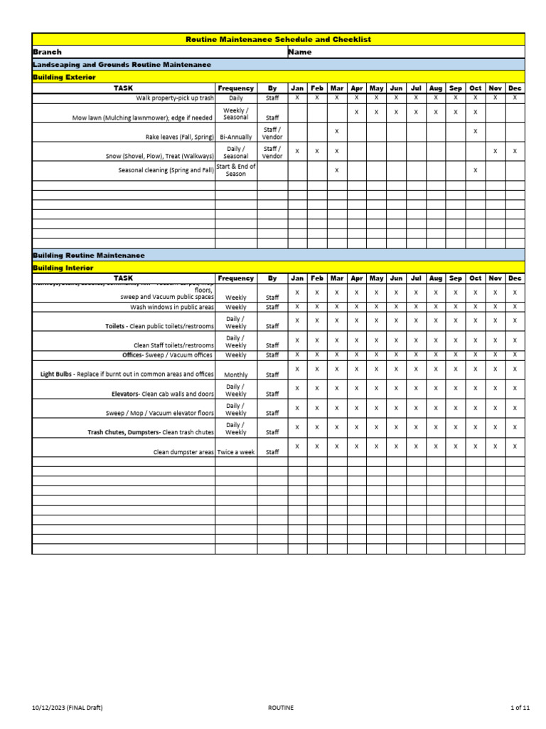 Preventive Maintenance Schedule Template | PDF | Kitchen | Laundry
