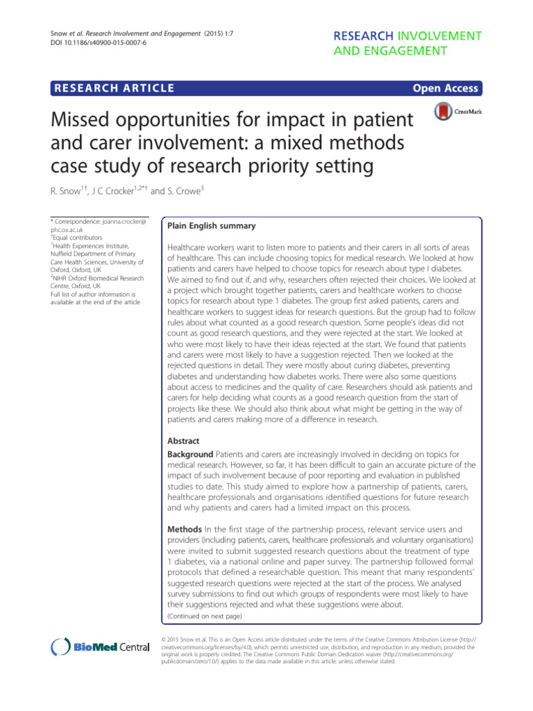 Missed Opportunities For Impact in Patient and Carer Involvement A