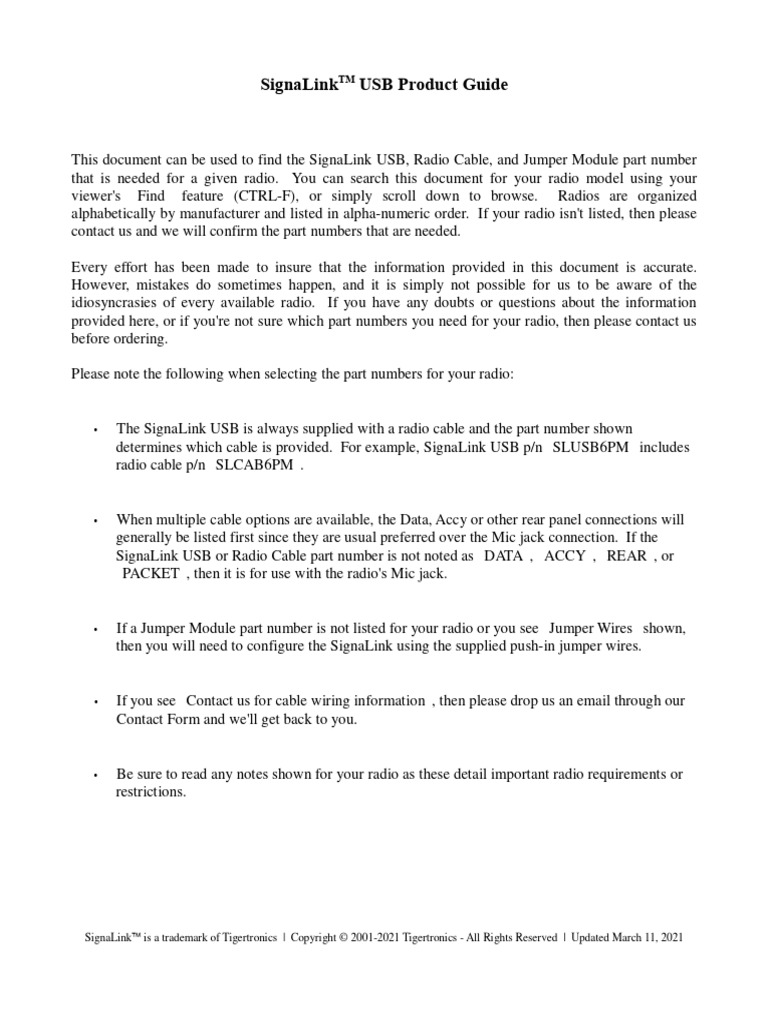SignaLink USB Product Guide PDF