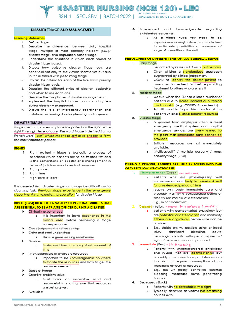 Disaster Triage and Management Guide | PDF | Wellness