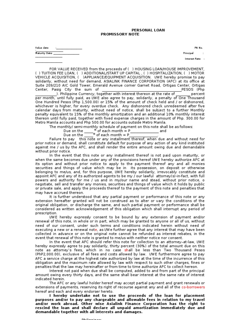 Promissory Note | Loans | Interest